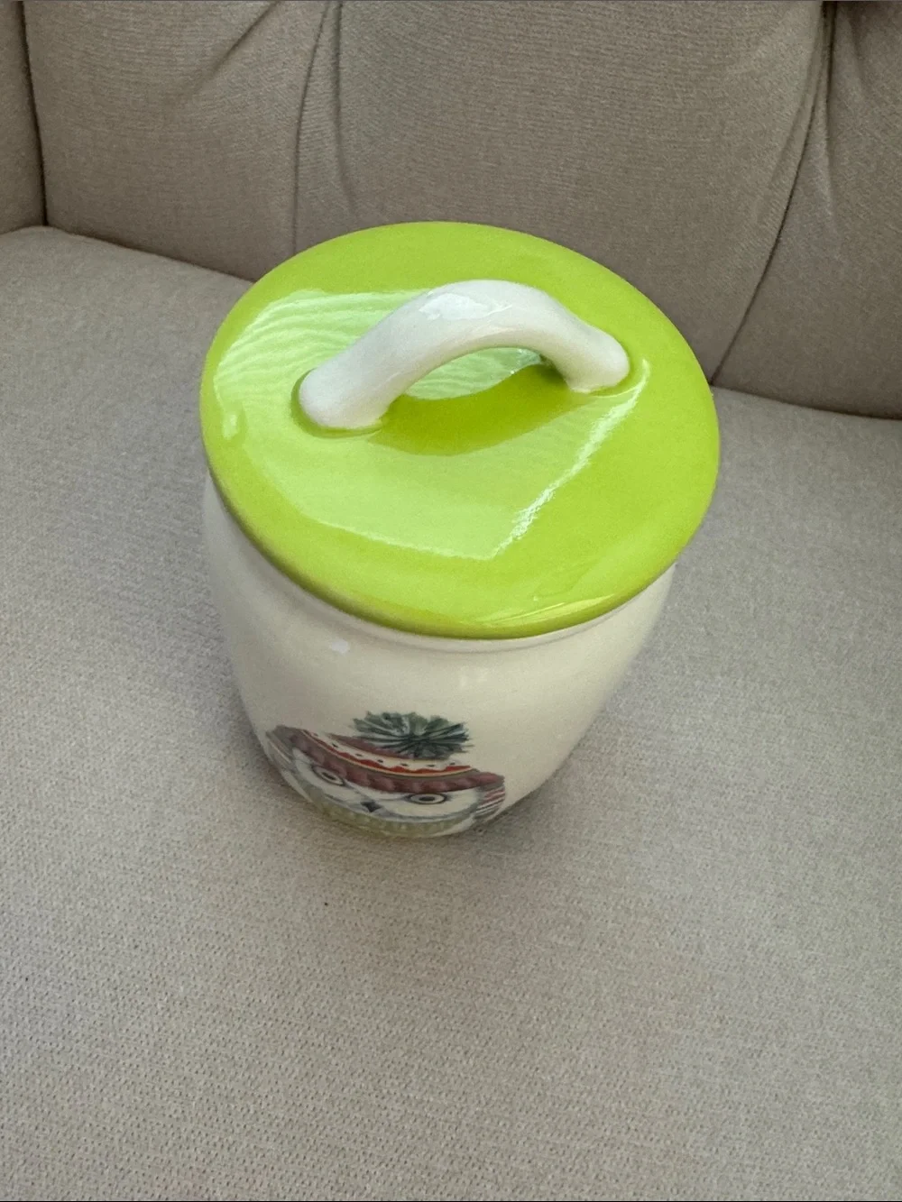 Lori Siebert Ceramic Winter Owl Jar with Lid